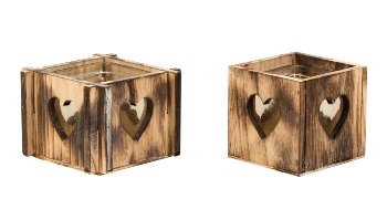 Heart T-light holder wooden with glass