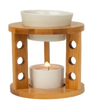 Oil burner with round wooden frame