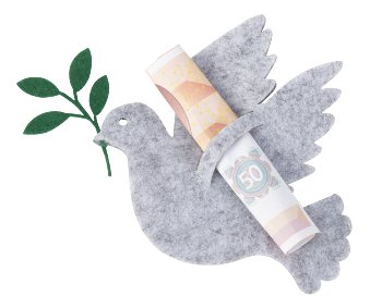 Felt money present dove h=9,5cm w=11,5cm