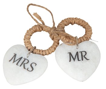 Marble hearts MR & MRS h=7cm w=4cm,