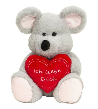 Mouse grey sitting with heart "Ich liebe