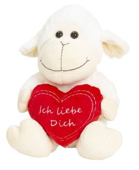 Schaf weiß sitzend mit Herz "Ich liebe