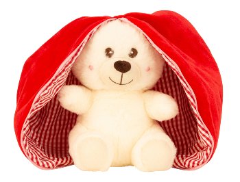 Plush bear in fabric cover heart shape