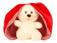 Plush bear in fabric cover heart shape