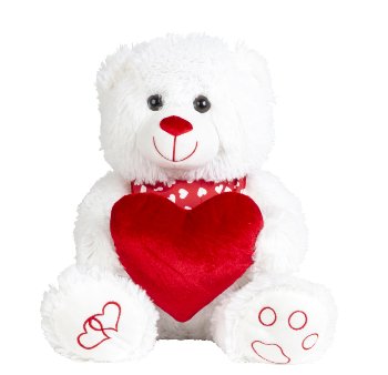 Bear white w.heart & scarf