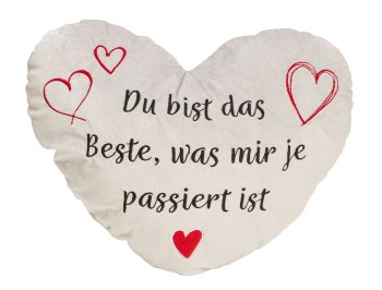 Heart plush pillow grey "Du bist das