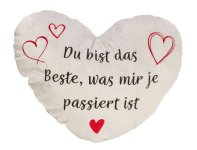 Heart plush pillow grey "Du bist das