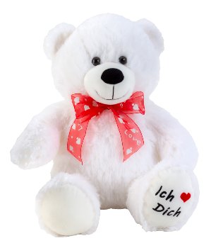 Bear white sitting with bow "Ich liebe