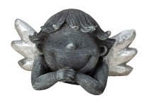 Baby angel head lying with silver wings