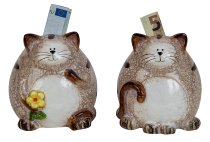 Moneybank cat in cream/brown h=13,5cm