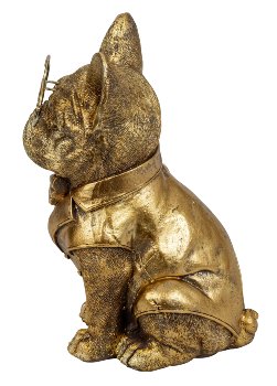 Funny pug dog in gold with big glasses