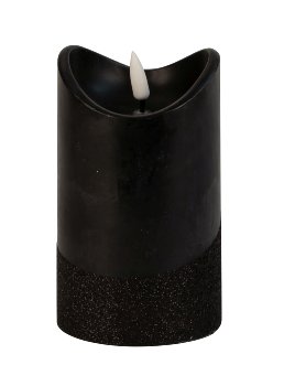 LED-wax candle round, black h=12,5cm