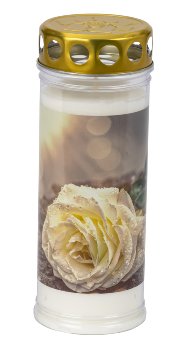 Grabkerze weiße Rose h=20cm, d=7,5cm,