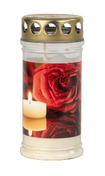 Grave candle red rose with light