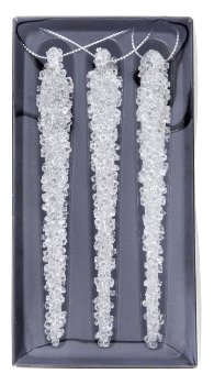 Glass icicle h=14cm for hanging, 3 pcs