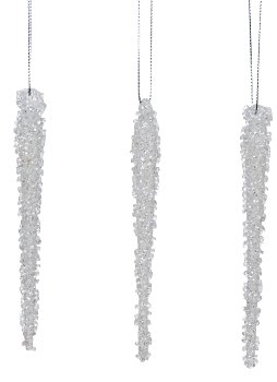 Glass icicle h=14cm for hanging, 3 pcs