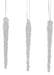 Glass icicle h=14cm for hanging, 3 pcs