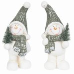 Laughing snowmen standing with tree in