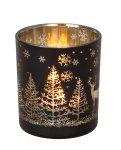 Glass tealight holder with winter design