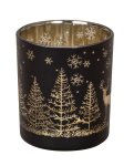 Glass tealight holder with winter design