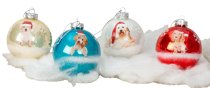 Glass Xmas balls with dog design, 12 pcs