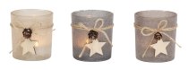 Glass tealight holder with wooden star