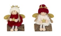 Fabric angels sitting on wooden h=9cm