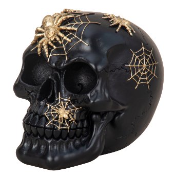 Skull black with golden spiders h=12cm