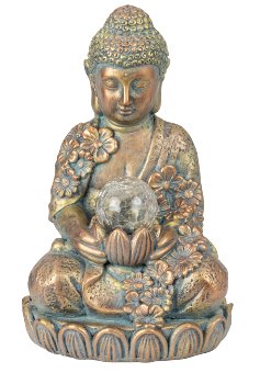Buddha sitzend mit Solar-Glaskugel in