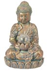 Buddha sitting with solar glass ball in