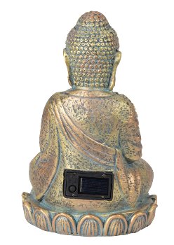 Buddha sitzend mit Solar-Glaskugel in