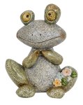 Funny stone frog with flowers h=19cm