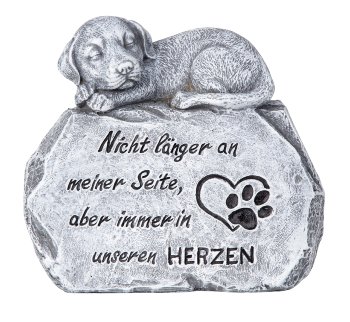 Hund auf Grabstein h=15cm b=17cm