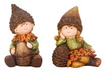 Autumn children sitting with fire cone &