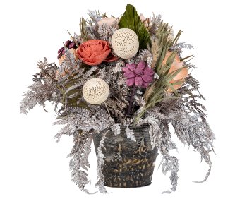 Trockenblumen-Gesteck in Metalltopf
