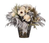Dried flower arrangement in metal pot