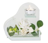 Glass heart decoration with white rose