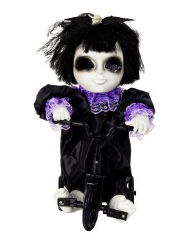 Halloween-Horrorpuppe auf Fahrrad h=37cm