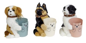 Dog with cup h=19cm w=15cm asst.
