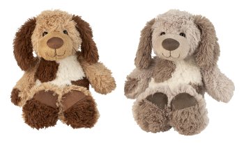 Plush dog in grey & brown sitting h=19cm