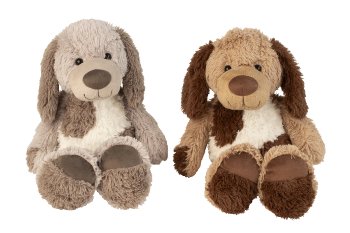 Plush dog sitting in grey & brown h=26cm