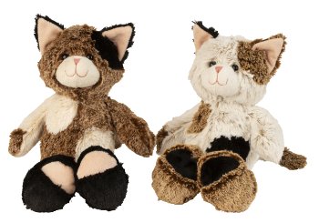 Plush cat in white & brown sitting