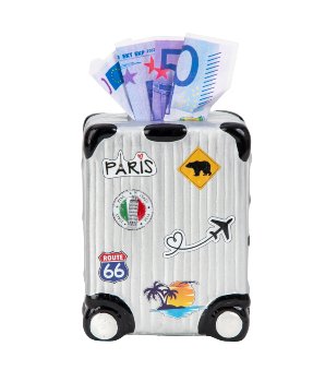 Koffer-Spardose silber h=16cm b=10cm