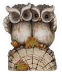 Owl-Couple standing on tree trunk h=34cm