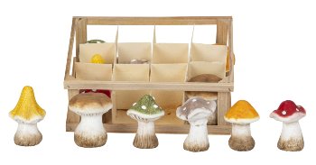 Decoration mushrooms 7,5cm in wooden box