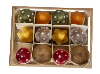 Decoration mushrooms 7,5cm in wooden box