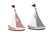 Sailboat in red & blue h=20,5cm w=14cm