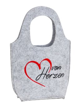 Filz-Tasche grau mit Stick "von Herzen"