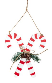 Wooden candy cane red/white with tree