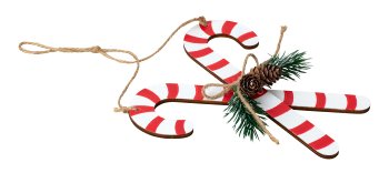 Wooden candy cane red/white with tree